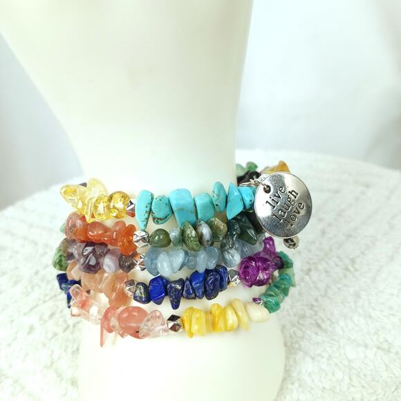 HANDMADE Multi Color Gemstone 5 Wrap Bracelet OS - Picture 2 of 6